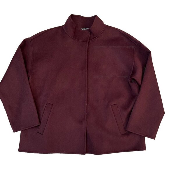 Eileen Fisher Jackets & Blazers - Eileen Fisher Brushed Wool Stand Collar Doubleface Boxy Coat Petite Large Cassis